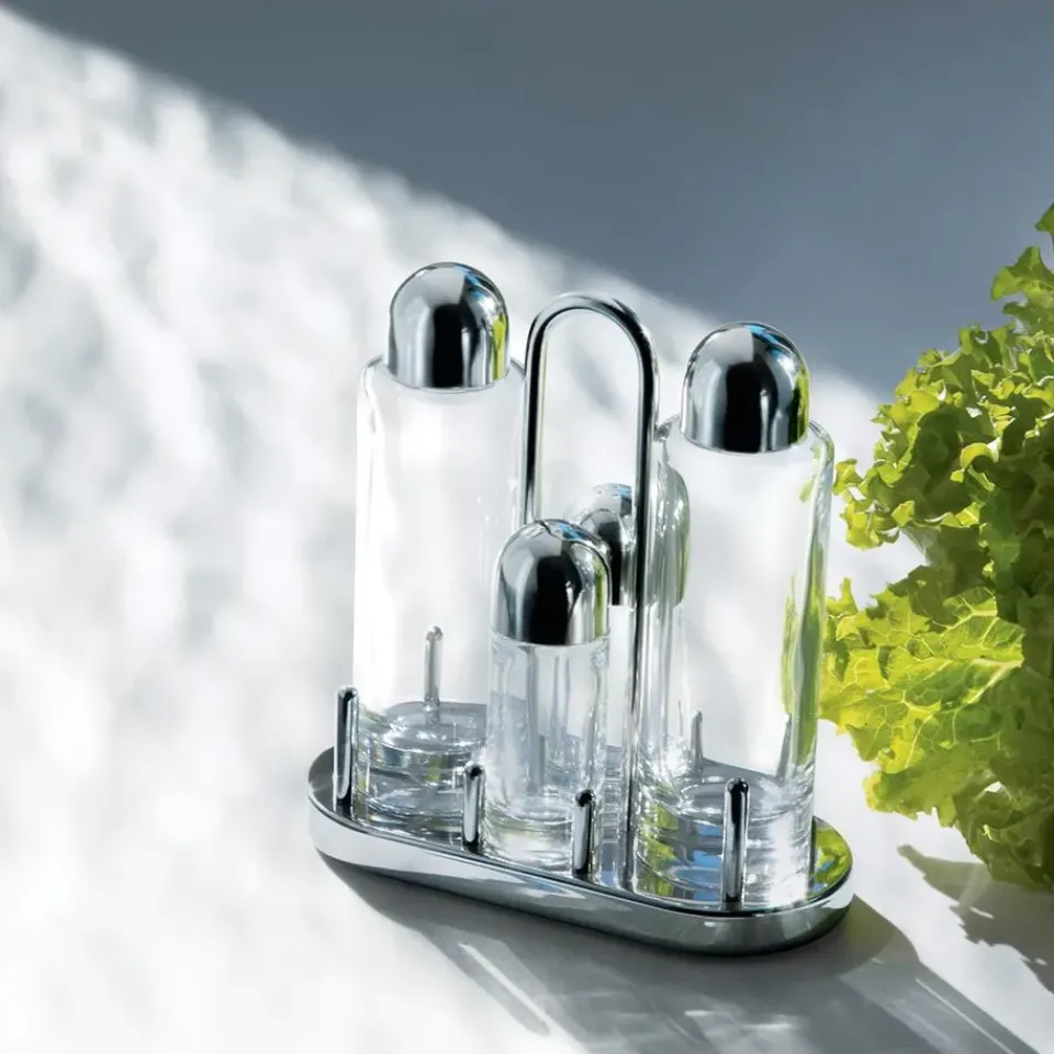 Salt & Pepper Shakers^Alessi 5070 condiment set, 4 pcs TransparentSilver-coloured