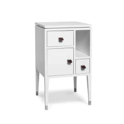 Online Mavis Abisko high leg bedside table, , handle in brown elk leather cm White