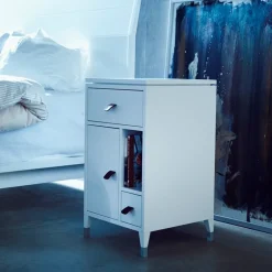 Discount Mavis Abisko low leg bedside table, , handle in brown elk leather White