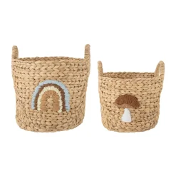 Storage For The Kids Room^Bloomingville Agnes storage box with handle 2 pieces, Rainbow-Mushroom BeigeBrown