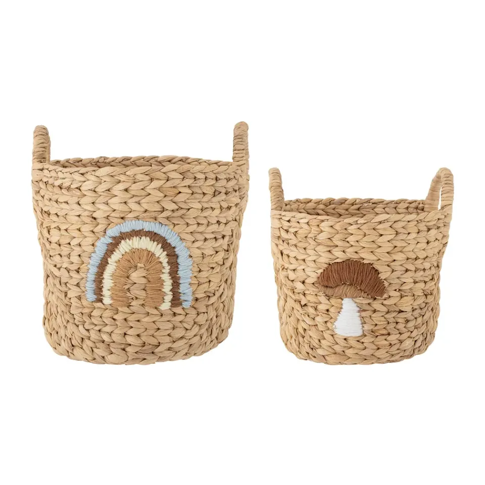 Storage For The Kids Room^Bloomingville Agnes storage box with handle 2 pieces, Rainbow-Mushroom BeigeBrown