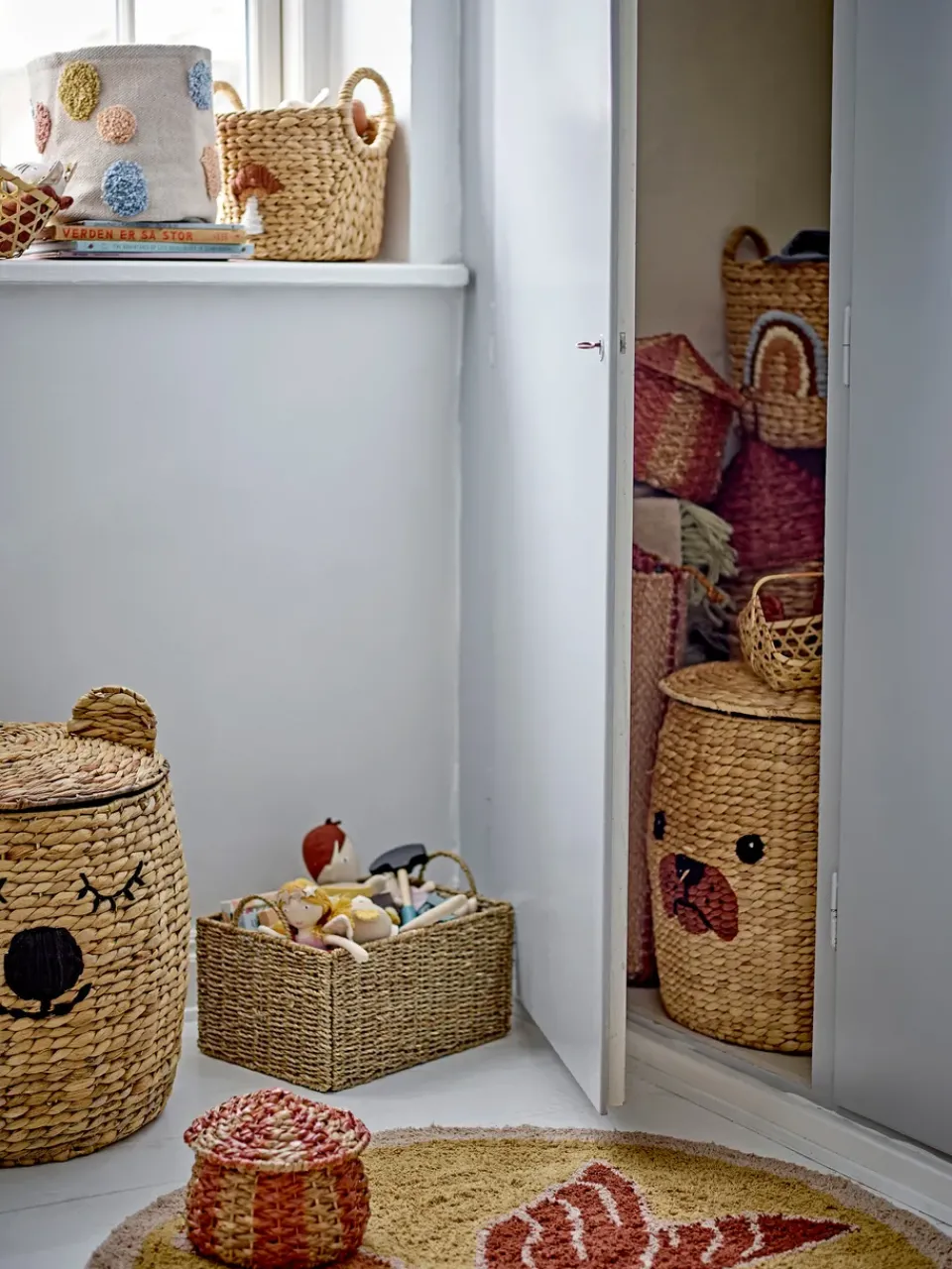 Storage For The Kids Room^Bloomingville Agnes storage box with handle 2 pieces, Rainbow-Mushroom BeigeBrown