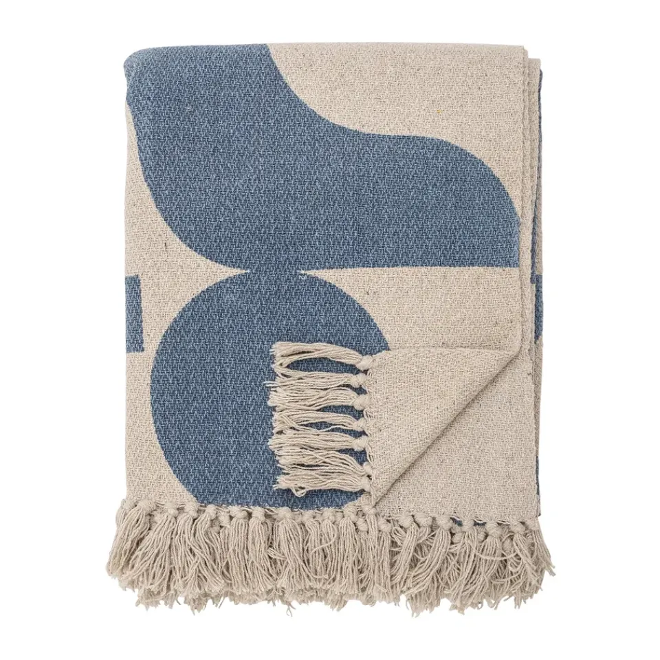 Cotton Blankets & Throws^Bloomingville Agno cotton throw 130x160 cm, Beige-blue BeigeBlue