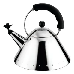 Sale Alessi 9093 kettle, Black-bird Silver-colouredBlack