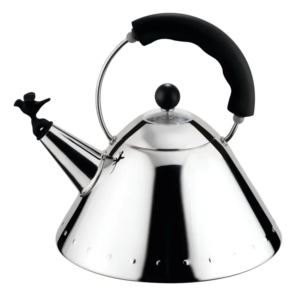 Sale Alessi 9093 kettle, Black-bird Silver-colouredBlack