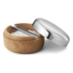 Salt & Pepper Shakers^Georg Jensen Alfredo salt cellar Ø8.5 cm, Oak-stainless steel BrownSilver-coloured