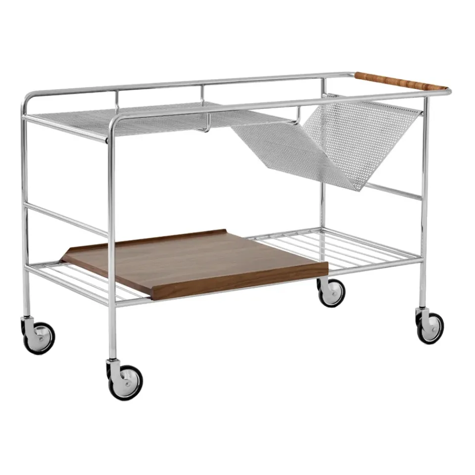 &Tradition Alima storage trolley varnished walnut, Chrome & lacquered walnut BrownSilver-coloured