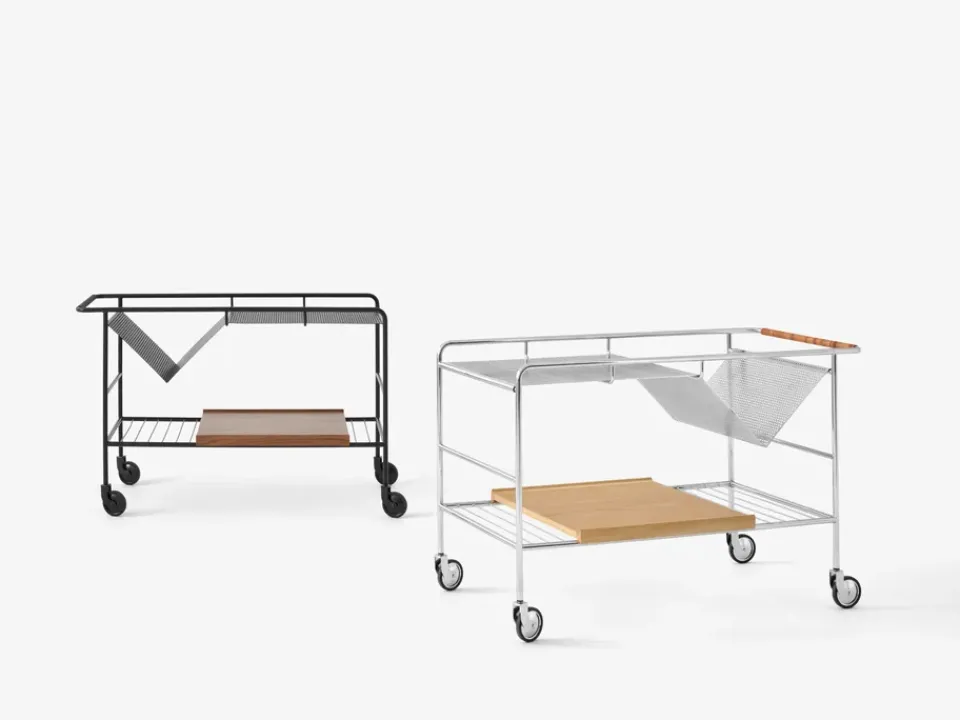 &Tradition Alima storage trolley varnished walnut, Chrome & lacquered walnut BrownSilver-coloured