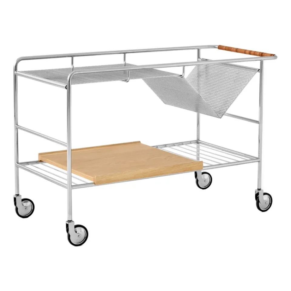 Discount &Tradition Alima storage trolley varnished oak, Chrome & lacquered oak BrownSilver-coloured