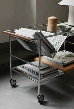 Discount &Tradition Alima storage trolley varnished oak, Chrome & lacquered oak BrownSilver-coloured