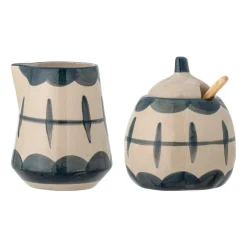 New Bloomingville Allium milk pitcher and sugar bowl, Blue waves-bamboo BeigeBlue