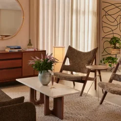 Coffee Tables^Audo Copenhagen Androgyne lounge table, Sand/kunis breccia, dark stained oak legs Beige