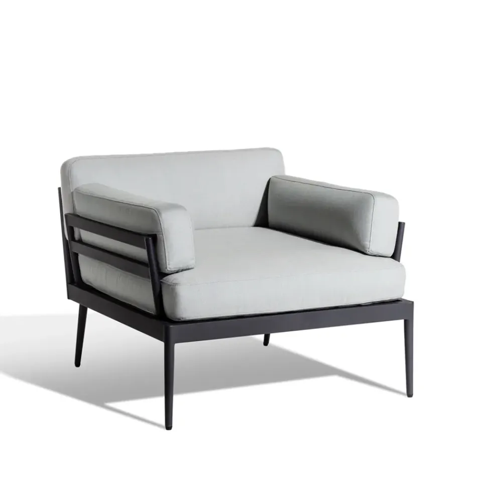 Outdoor Lounge Furniture^Skargaarden Anholt lounge chair, Sunbrella Natté Storm-dark aluminium frame Grey
