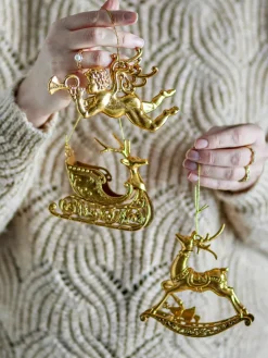 Discount Bloomingville Anisa Christmas ornaments 3 pieces, Brass Gold-coloured