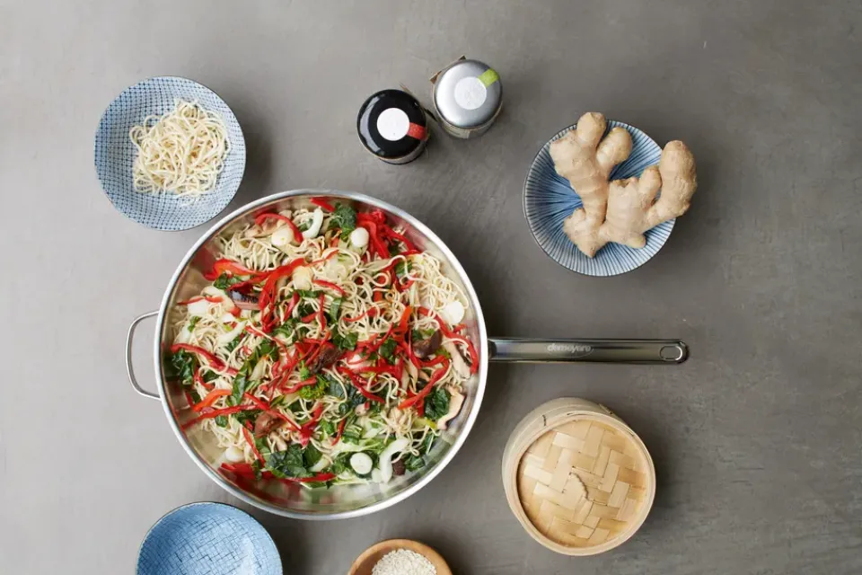 Woks^Demeyere Apollo 7 wok pan stainless steel 7-ply 2 handles, Ø32 cm Silver-coloured