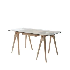 Desks^Design House Stockholm Arco desk, Oak clear lacquer incl. box, glass tabletop Beige