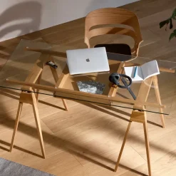 Desks^Design House Stockholm Arco desk, Oak clear lacquer incl. box, glass tabletop Beige