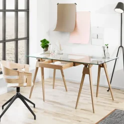 Desks^Design House Stockholm Arco desk, Oak clear lacquer incl. box, glass tabletop Beige