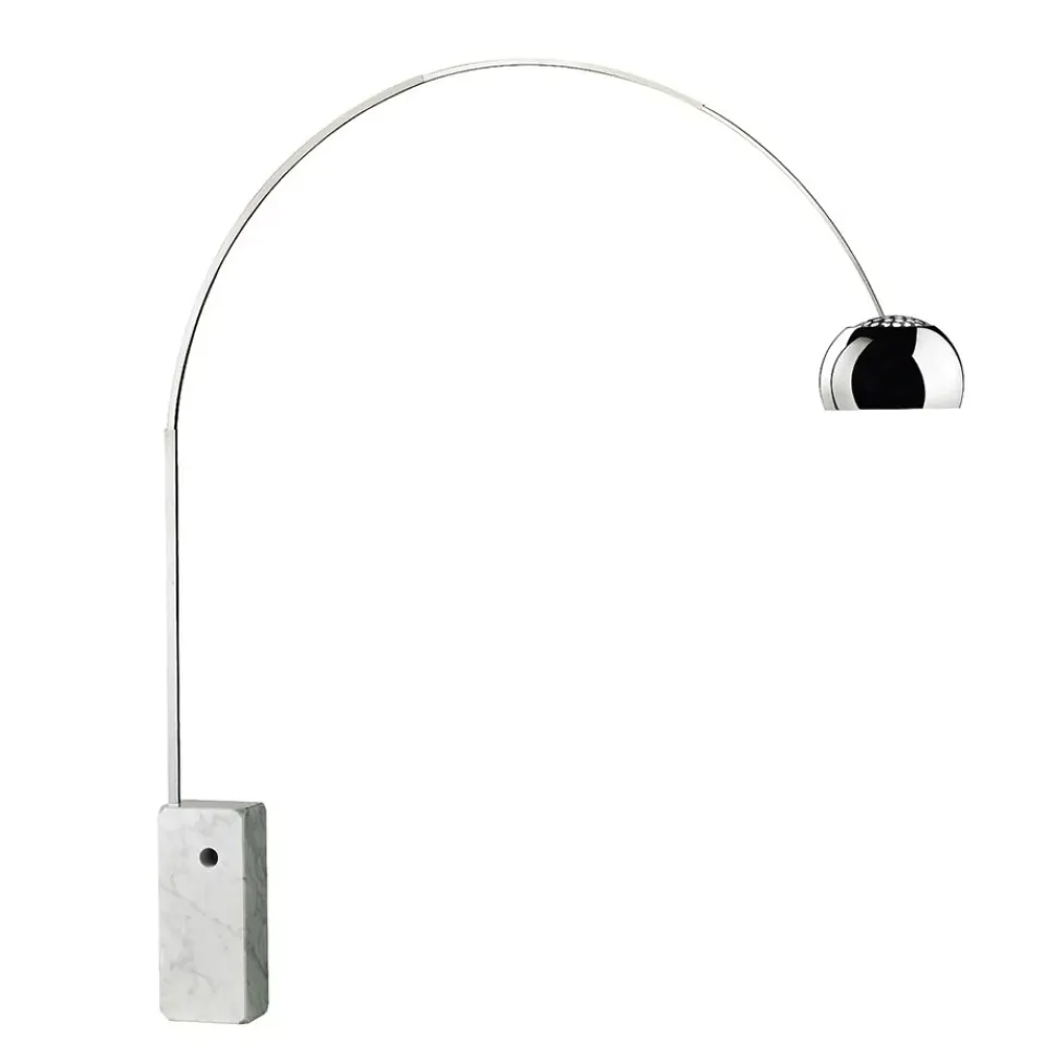 Outlet Flos Arco floor lamp, Chrome, Carrara marble base Silver-coloured
