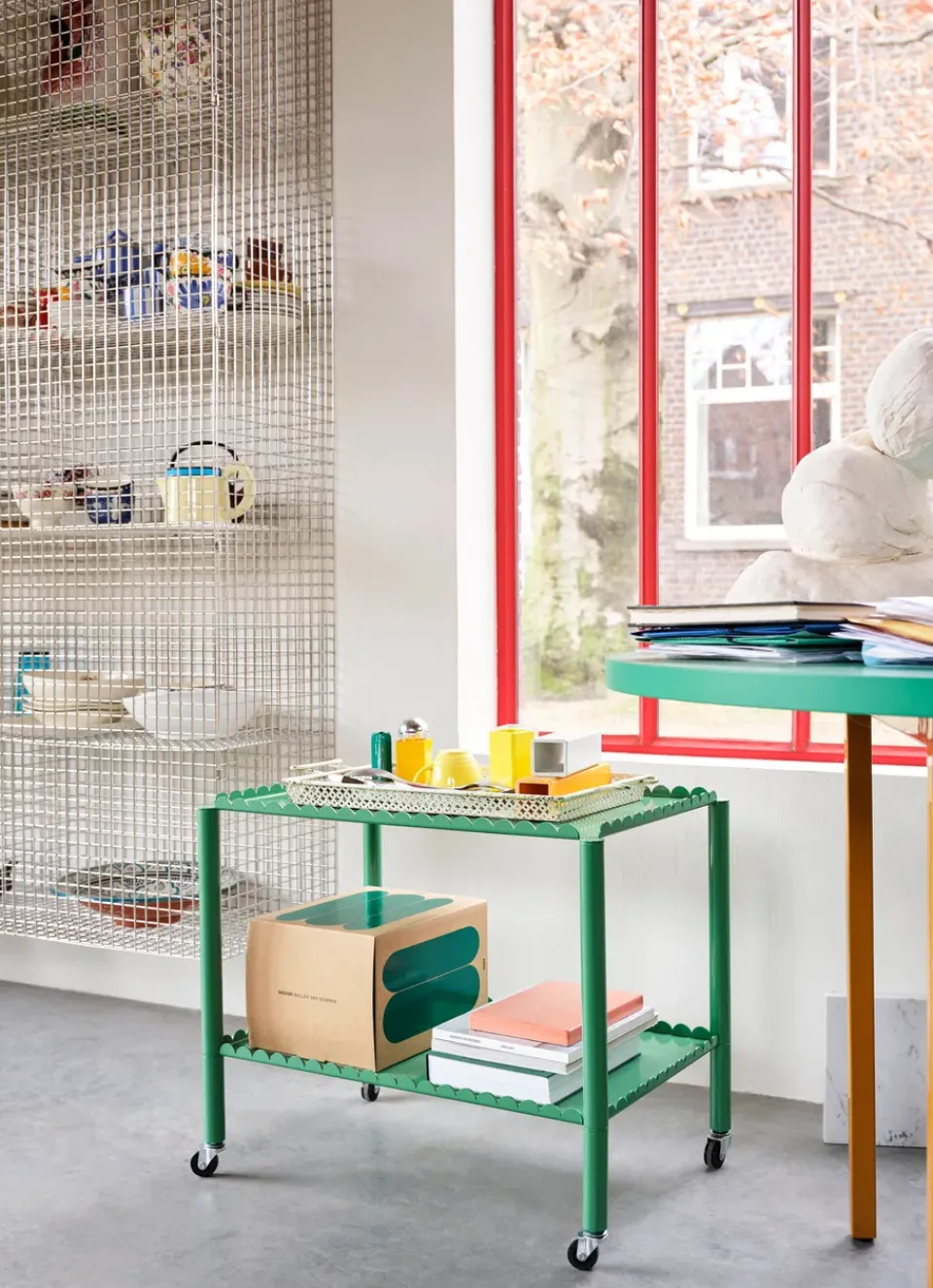 Serving Trolleys^HAY Arcs Trolley Low serving trolley, Soft jade Green