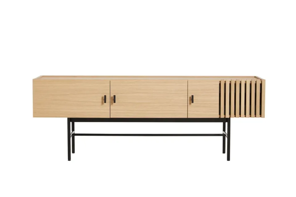 Clearance Woud Array side table, low, 150 cm, White pigmented oak BeigeBlack