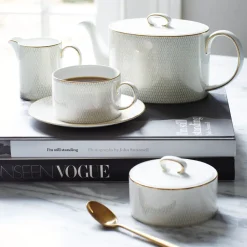 Teacups^Wedgwood Arris teacup with saucer, White