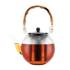 Teapots^Bodum Assam teapot with bamboo handle 1 l, Clear TransparentBrownSilver-coloured