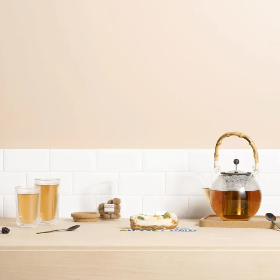 Teapots^Bodum Assam teapot with bamboo handle 1 l, Clear TransparentBrownSilver-coloured