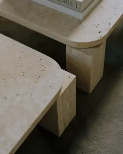 Online New Works Atlas coffee table 82x82 cm, Unfilled Travertine Beige