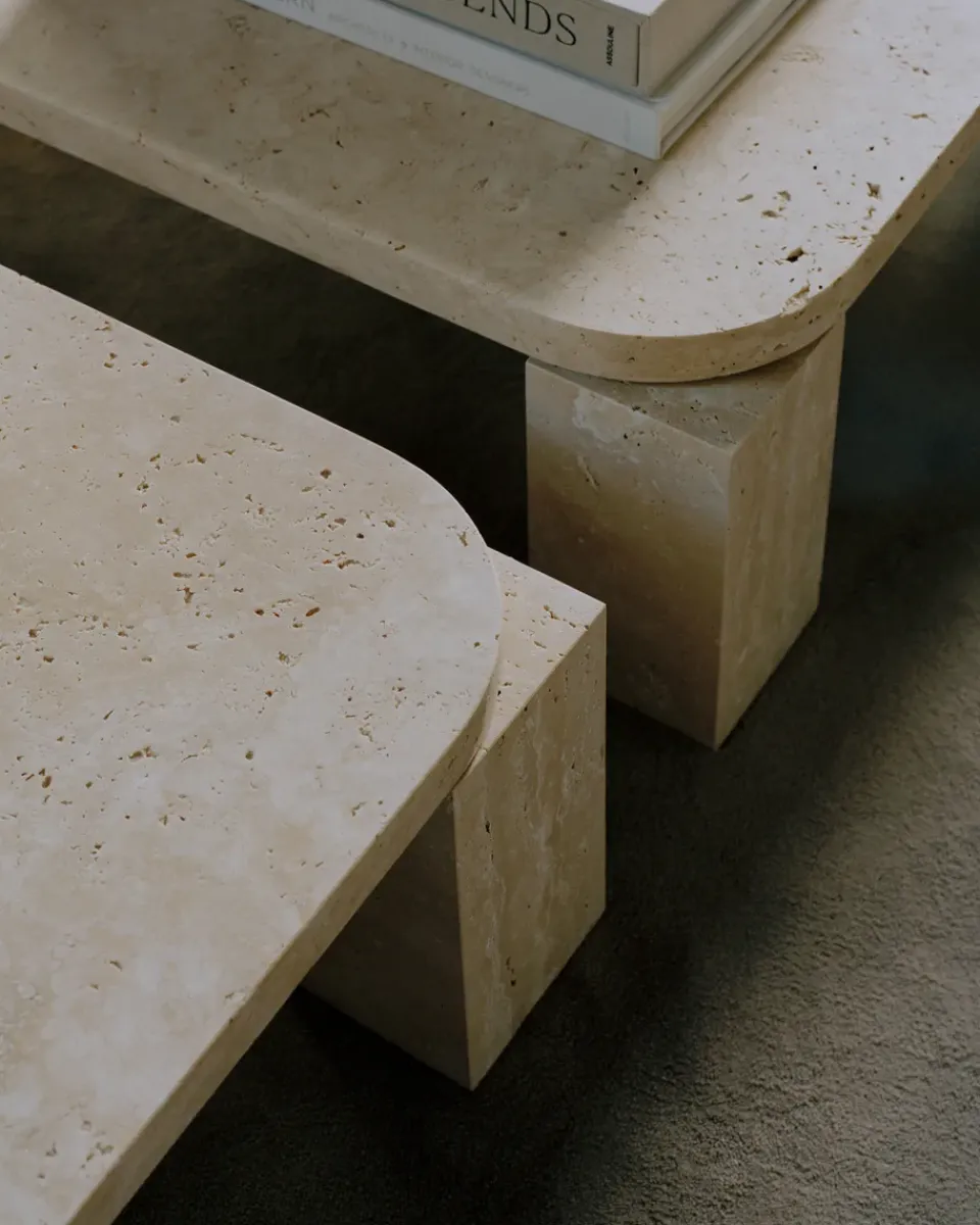 Online New Works Atlas coffee table 82x82 cm, Unfilled Travertine Beige
