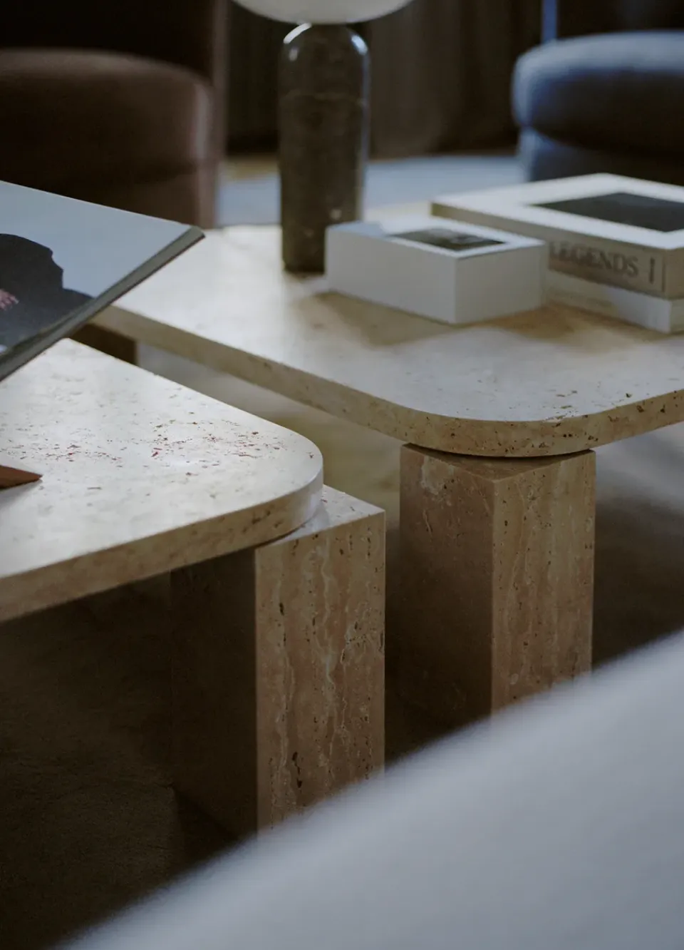 Online New Works Atlas coffee table 82x82 cm, Unfilled Travertine Beige