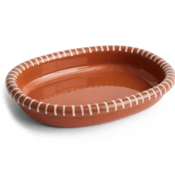 Serving Platters & Dishes^HAY Barro oval serving plate, Natural with stripes, large 27x36 cm White