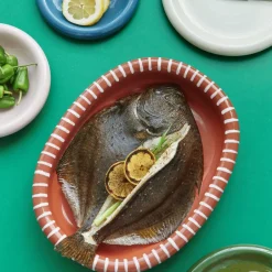Serving Platters & Dishes^HAY Barro oval serving plate, Natural with stripes, large 27x36 cm White