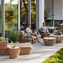 Table For Outdoor Use|Outdoor Lounge Furniture^Cane-line Basket coffee table, Fossil , large, grey braided base Black
