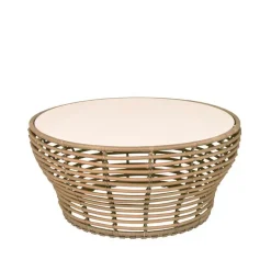 Sale Cane-line Basket coffee table, Travertine, large, natural braided base Beige