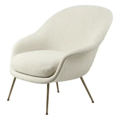GUBI Bat Lounge Chair - low back, conic base, Dora boucle 0001-antique brass White
