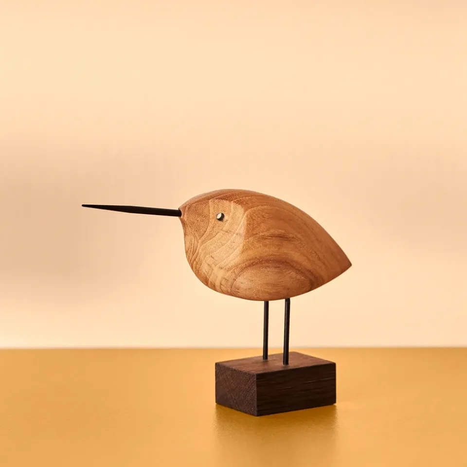 Wooden Figures^Warm Nordic Beak Bird decoration, Awake Snipe Brown