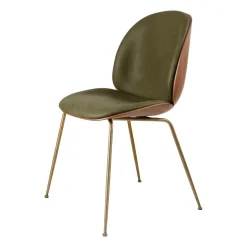 Chairs^GUBI Beetle upholstered chair walnut, Antique brass-leather army GreenBrownGold-coloured