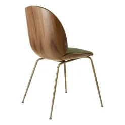 Chairs^GUBI Beetle upholstered chair walnut, Antique brass-leather army GreenBrownGold-coloured