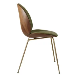 Chairs^GUBI Beetle upholstered chair walnut, Antique brass-leather army GreenBrownGold-coloured