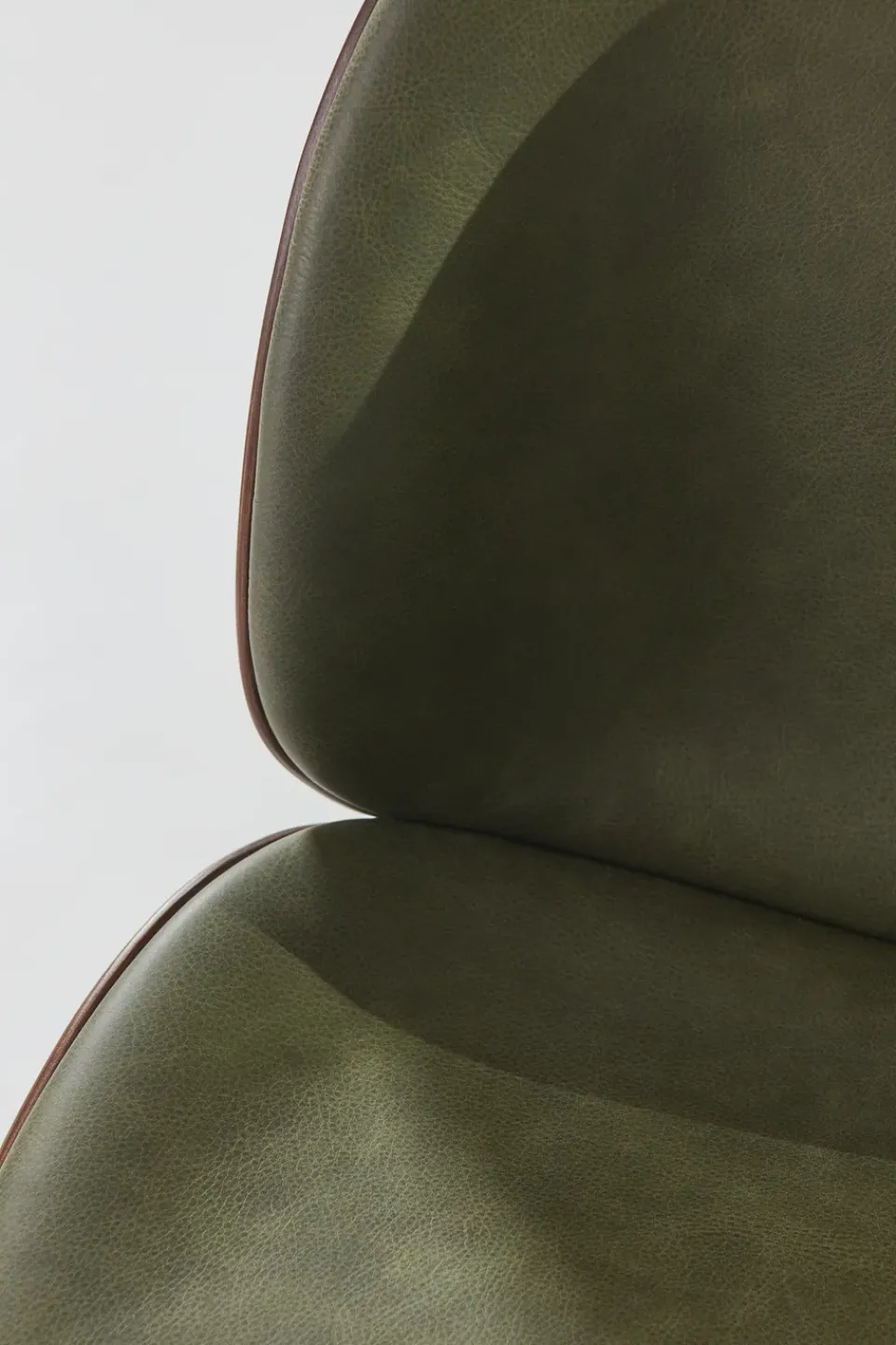 Chairs^GUBI Beetle upholstered chair walnut, Antique brass-leather army GreenBrownGold-coloured