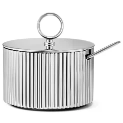 Sugar Bowls^Georg Jensen Bernadotte sugar bowl with spoon, Stainless steel Silver-coloured