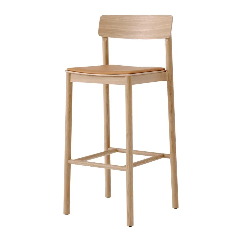 New &Tradition Betty TK17 Bar Chair 75 cm, Noble leather cognac-laquered solid oak BeigeBrown