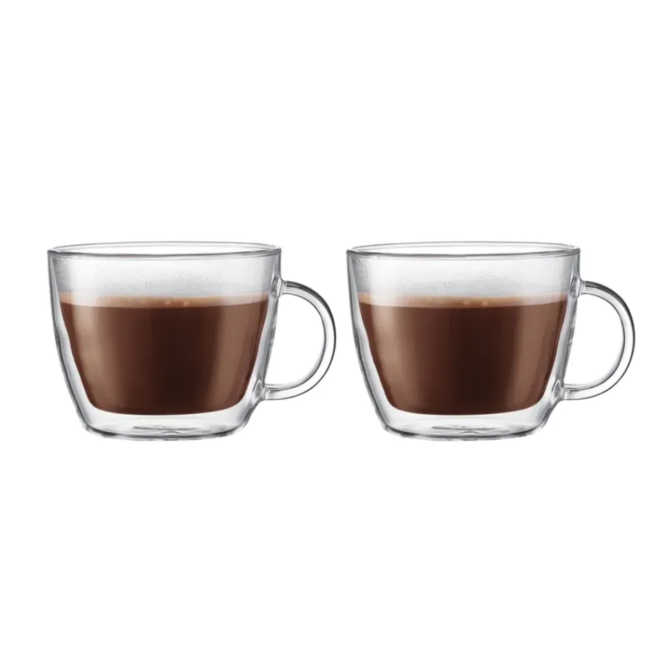 Teacups^Bodum Bistro double walled latte cup with handle 45 cl, 2-pack Transparent