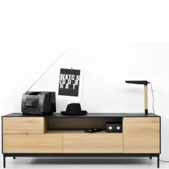 T.V & Media Units|T.V & Media Units^Ethnicraft Blackbird media unit, Black oak-Black metal legs Beige