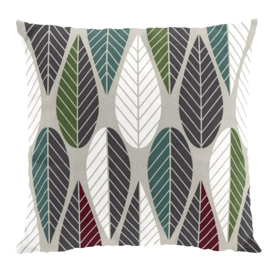 Outlet Arvidssons Textil Blader cushion cover, wine red-green-grey GreyGreenRed