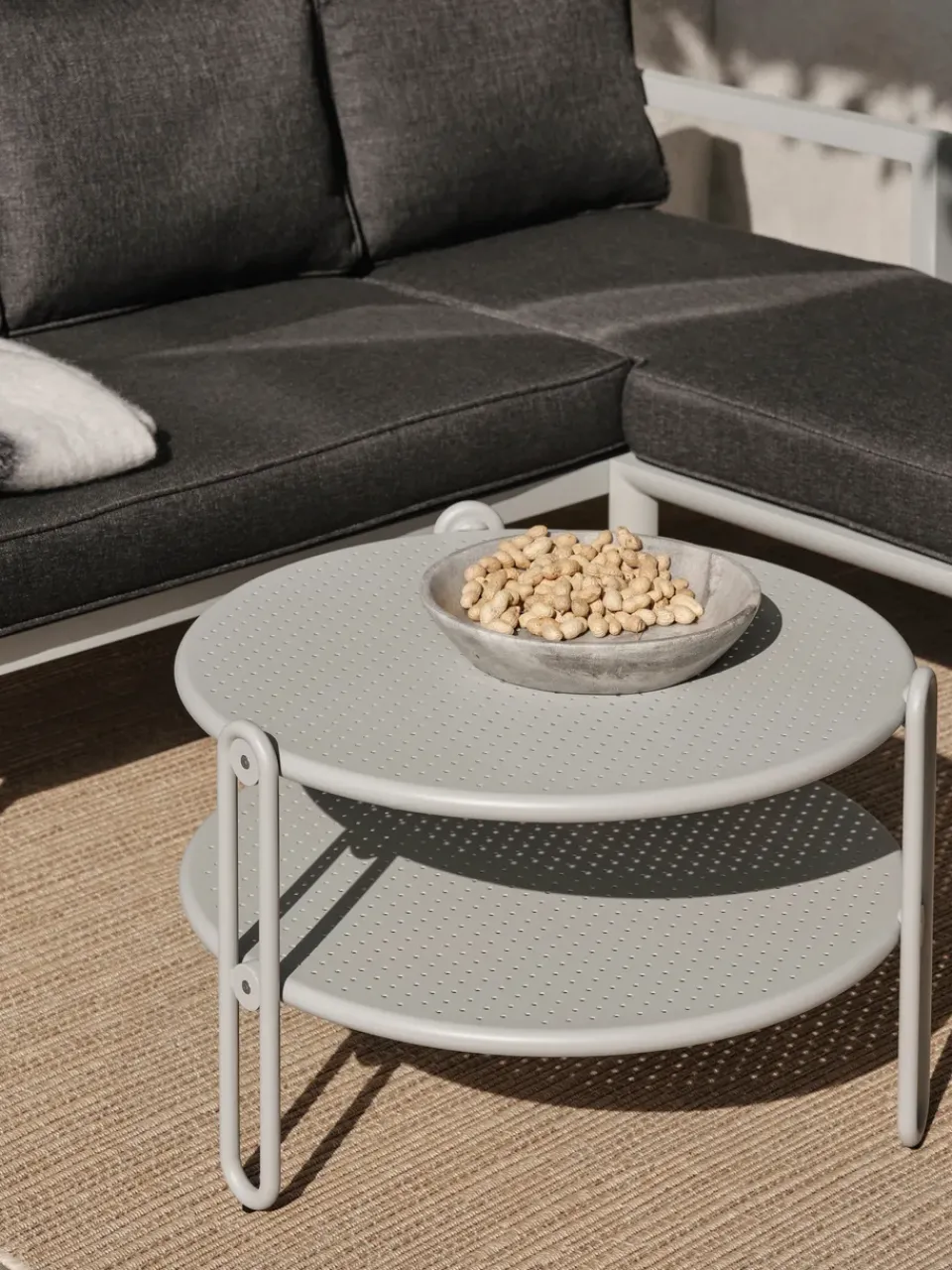 Table For Outdoor Use|Outdoor Lounge Furniture^Brafab Blixt coffee table, Light Ø85 cm Grey