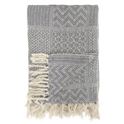 Cotton Blankets & Throws^Bloomingville pattern throw, Grey