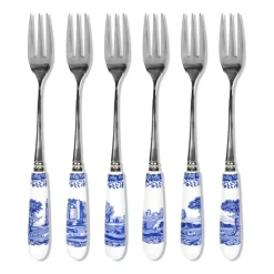 Spode Blue Italian dessert fork 6-pack, Ceramic-stainless steel BlueWhite