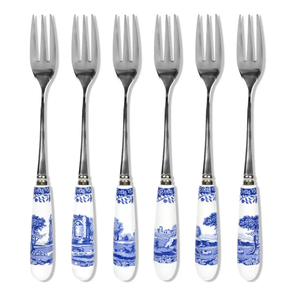 Spode Blue Italian dessert fork 6-pack, Ceramic-stainless steel BlueWhite